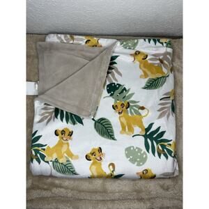 Disney Baby Lion King Simba Blanket Green Leaves Tan Back Jungle 30x40" Lovey